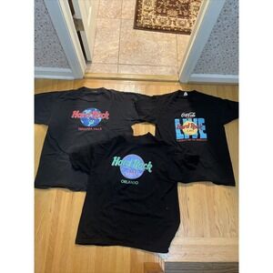 3 VTG Single‎ Stitch Hard Rock Cafe Orlando Coca-Cola Graphic T-Shirt Logo Sz Lg